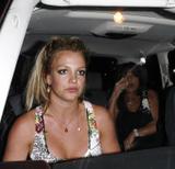 Britney Spears showing cleavage and legs and almost upskirt getting out of car at Dominick's restaurant in Hollywood